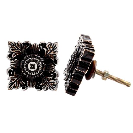 Chocolate Leaf Flower Square Cabinet Knob